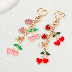 Gold Heart & Cherry Dangle Bag Charm Keychain NWT